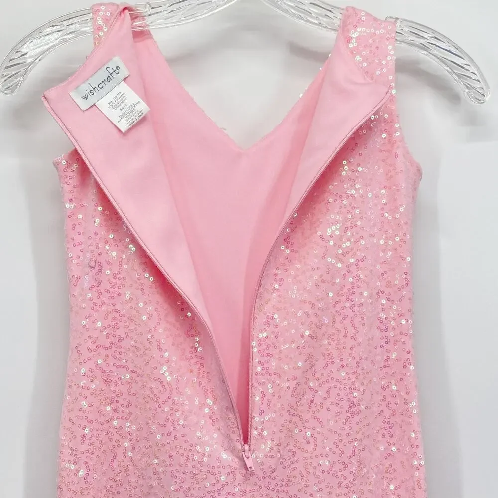 Wishcraft Girls Size 6 Pink Sequin Mermaid V-Neck Formal Gown